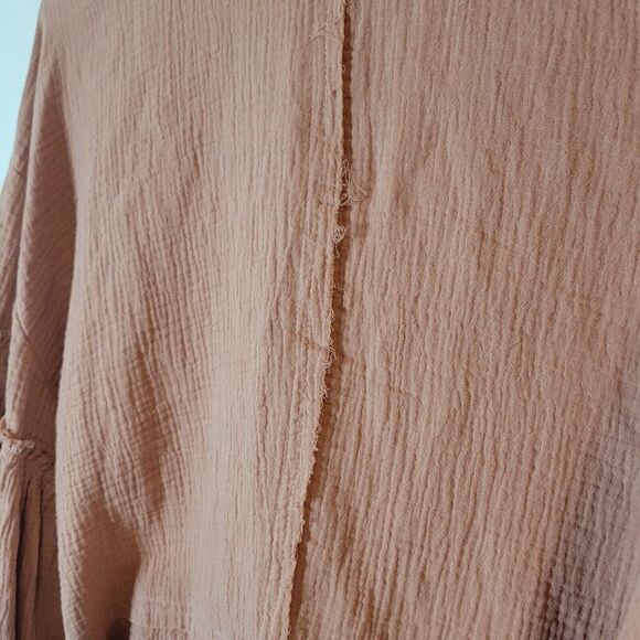 100% Cotton Shirt Button Down Tie Front Long Balloon Sleeve Size Medium - Picture 9 of 11